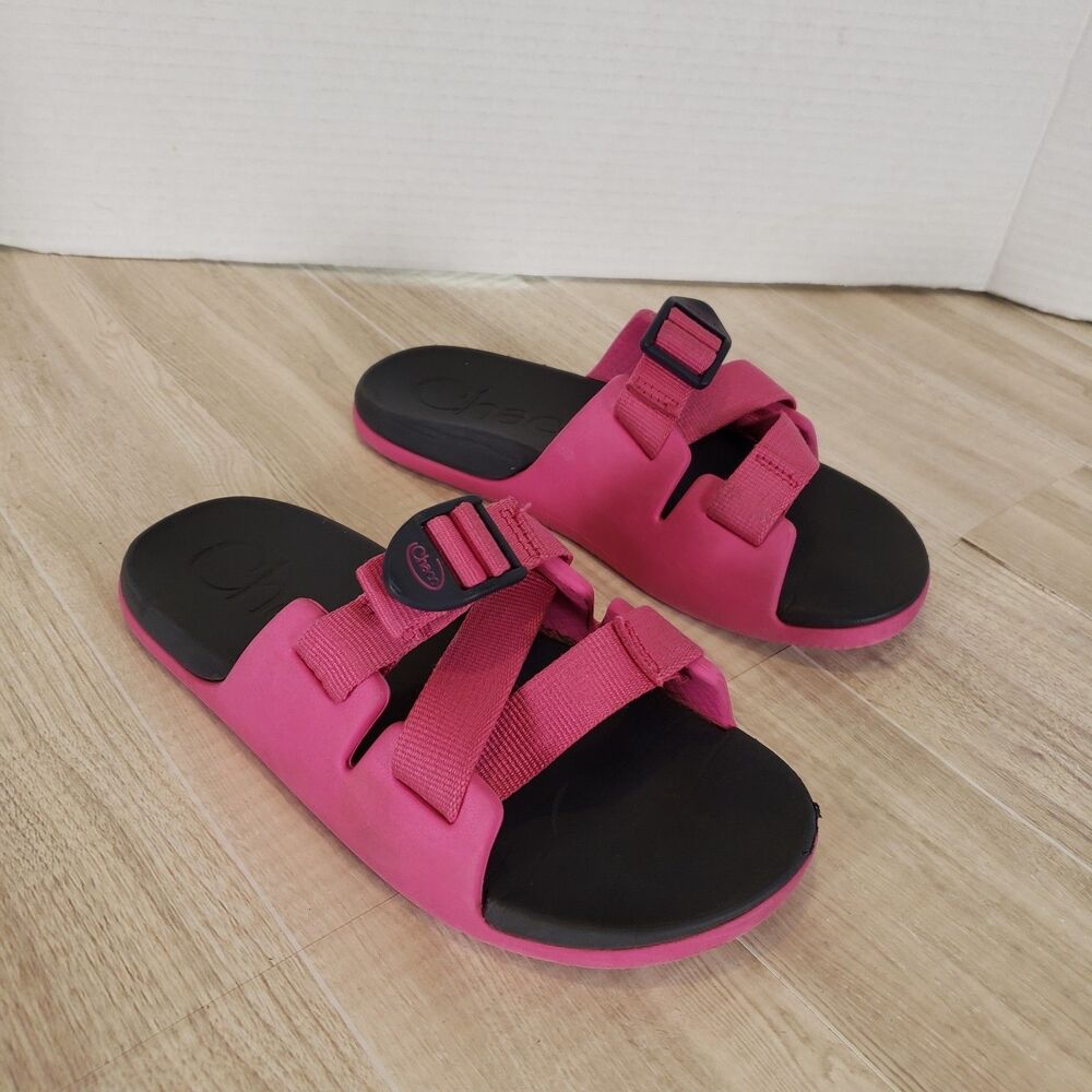 Chaco Chillos Slides Pink Black Kids Junior 3 Outdoor Summer Slip on Easy Casual